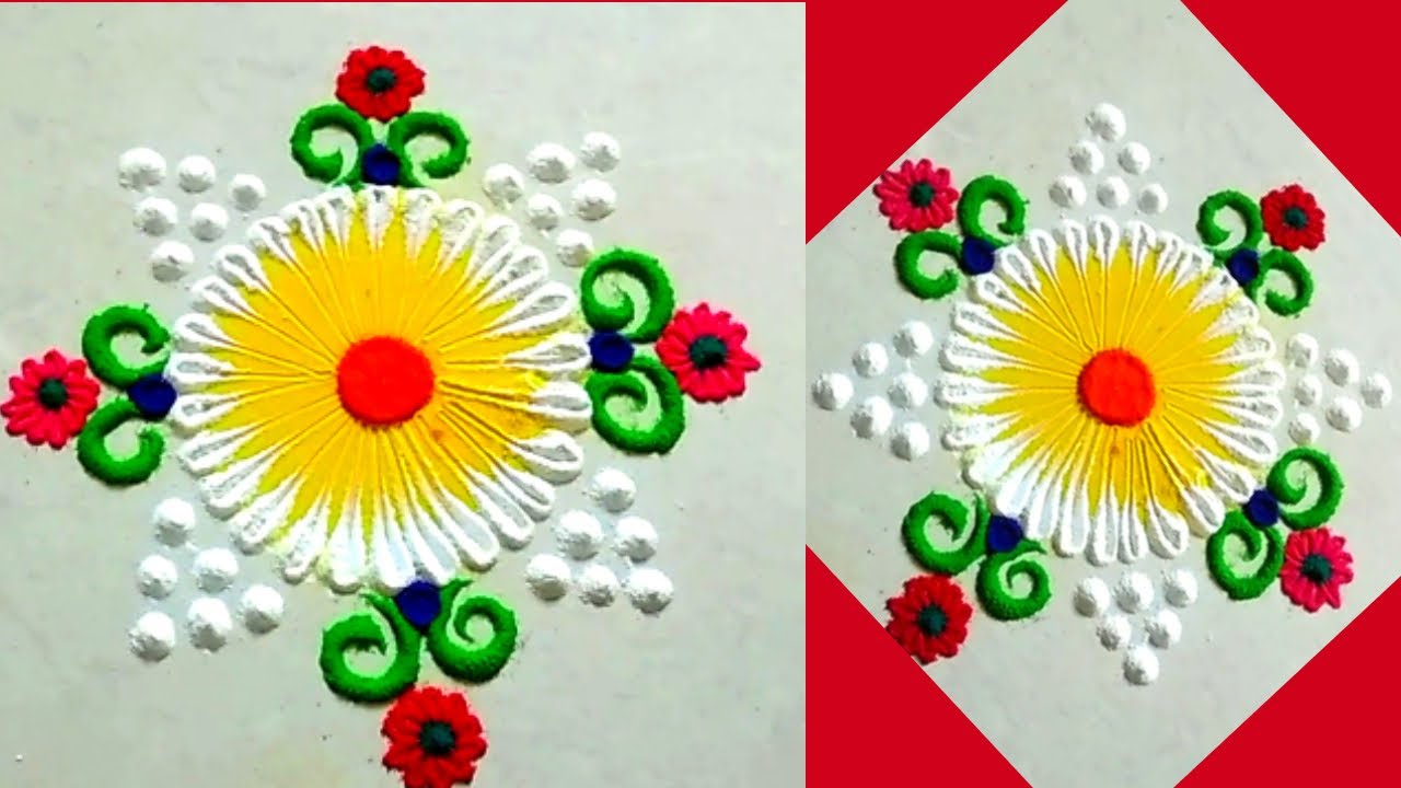 Easy & Simple Rangoli Design - Cute and Unique Floral Rangoli - Daily ...