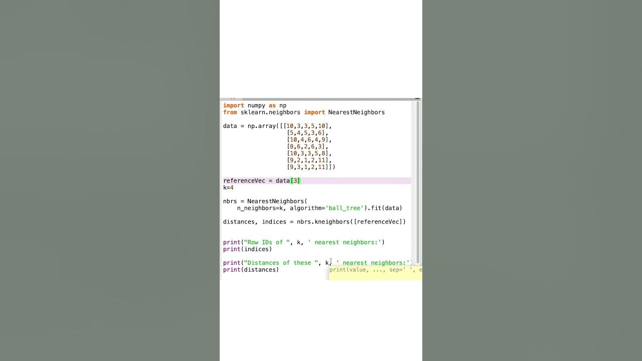 Finding K-nearest neighbors: Python Code #shorts #knn - YouTube