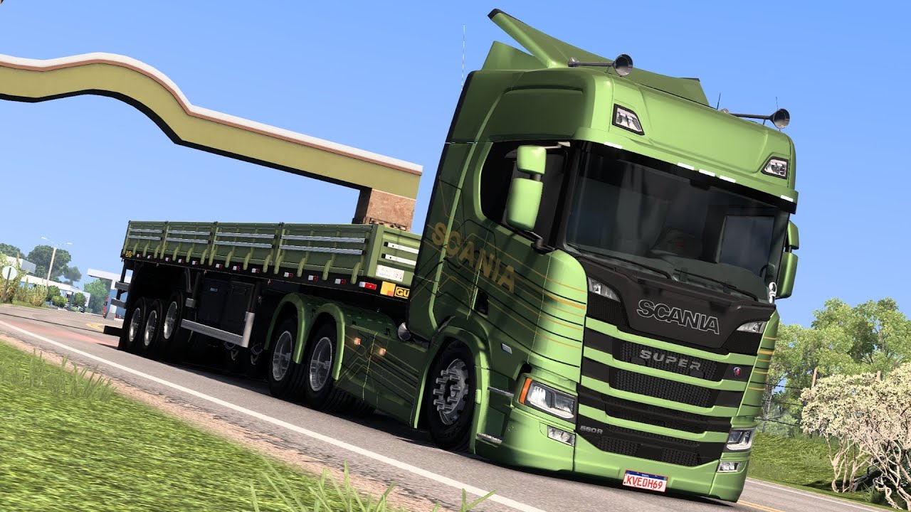 CONJUNTO SCANIA SUPER 560R + GRANELEIRO 3 EIXOS GUERRA - ETS 2