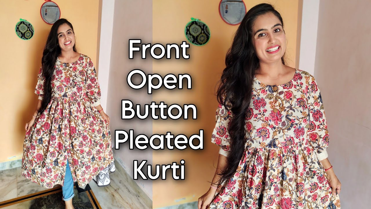 Women Cotton Cut , Collar Nack Style 3/4 Button Sleeve Latest Kurti & Pant  / Kurta & Bottom set