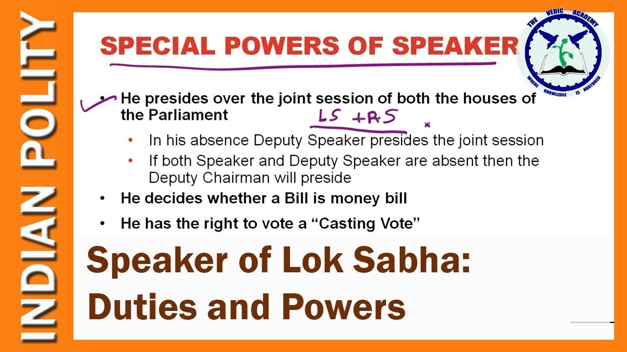 Speaker of Lok Sabha: Powers and Duties Indian Polity SSC CGL by TVA Speaker of Lok Sabha: Powers and Duties Indian Polity SSC CGL by TVA