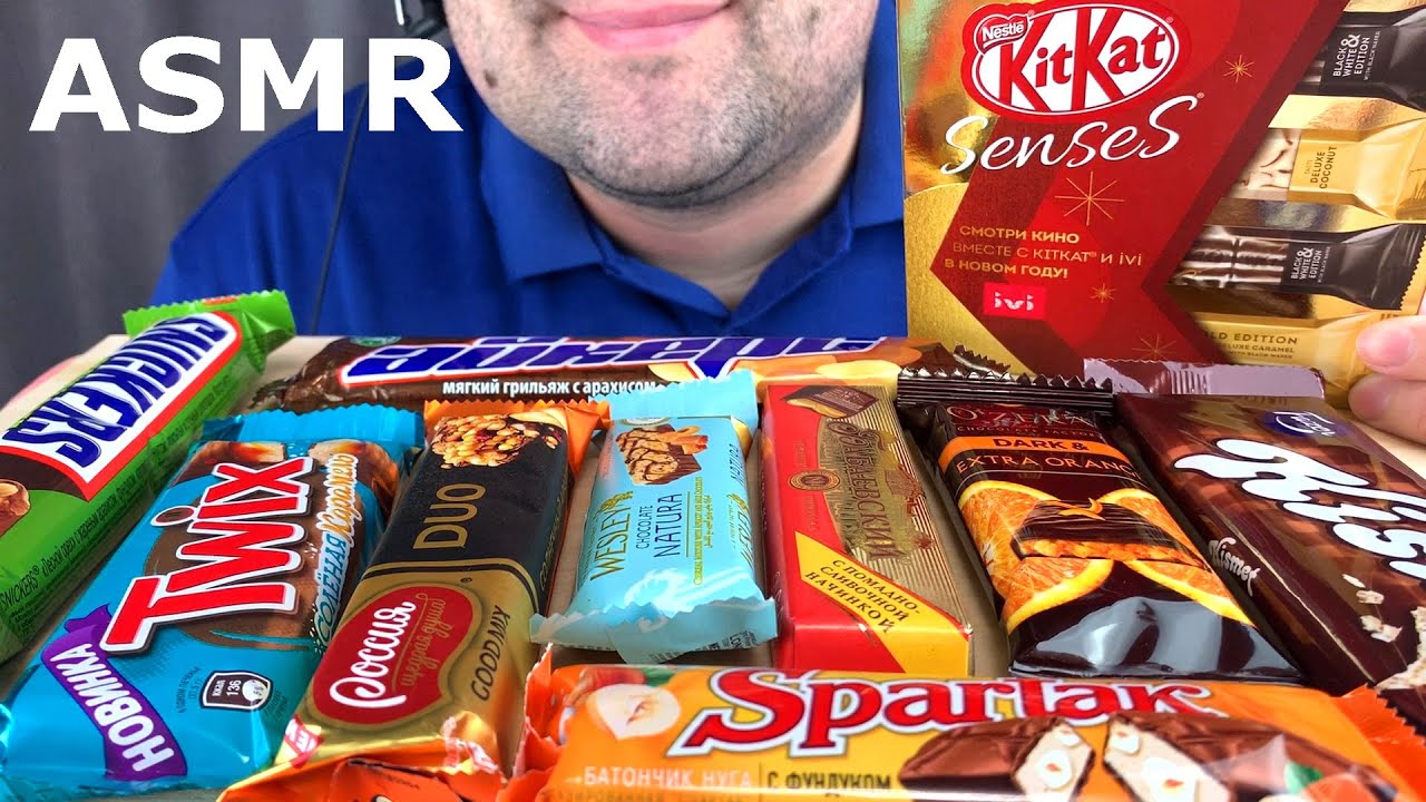 ASMR:*EATING CHOCOLATE* CHOCOLATE PARTY (CANDY CHOCOLATE BARS, SNICKERS, TWIX, KITKAT) MUKBANG 먹방