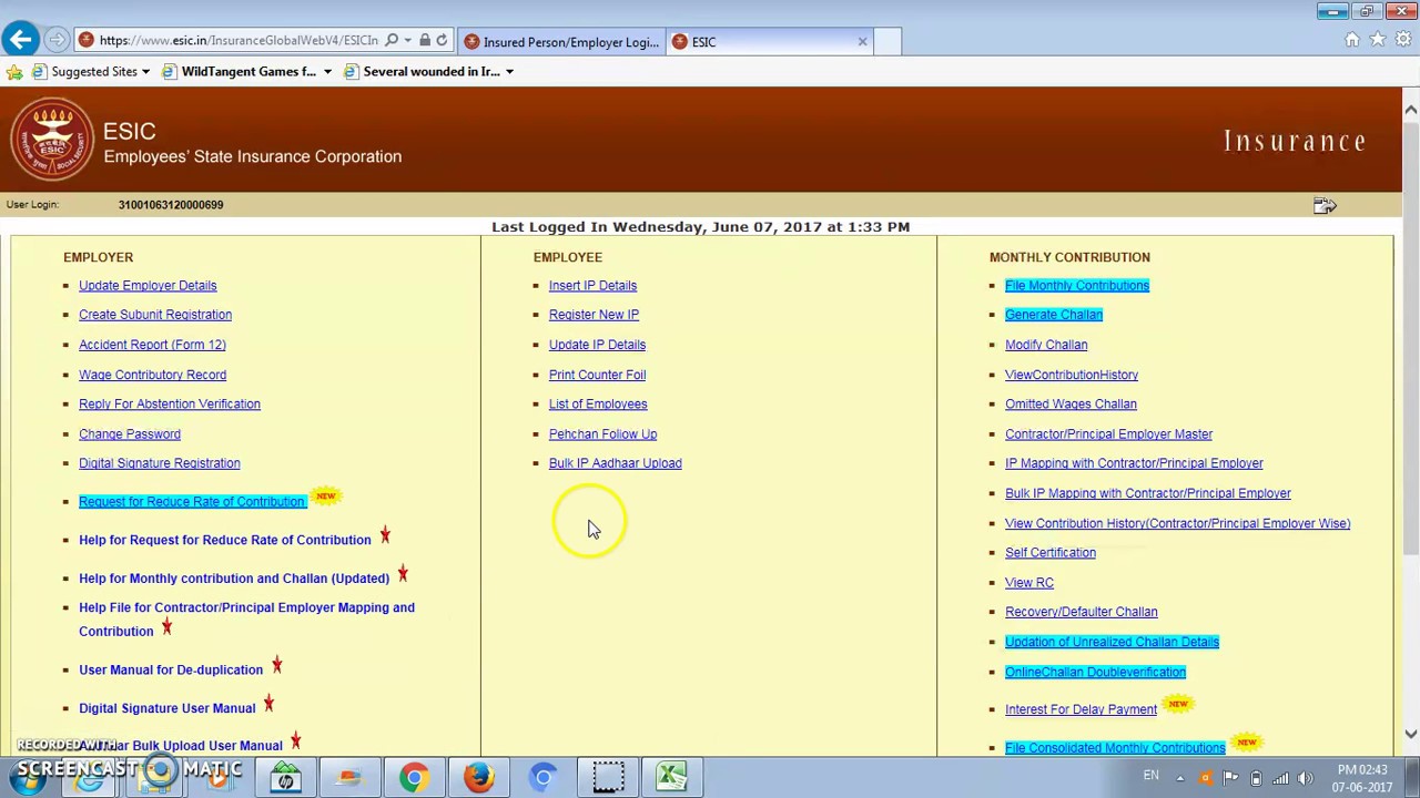 esic challan in excel format