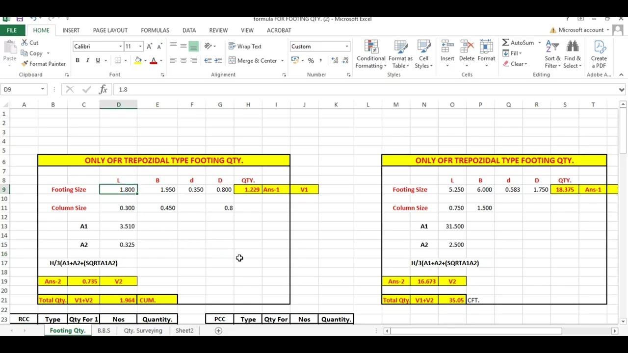 Trapezoidal Footing Concrete Volume Formula
