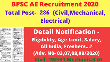 BPSC AE 286 Post Detailed- Notification-Eligibilty-Exam Pattern-Age limit (Adv. No.03,07,08,09/2020)
