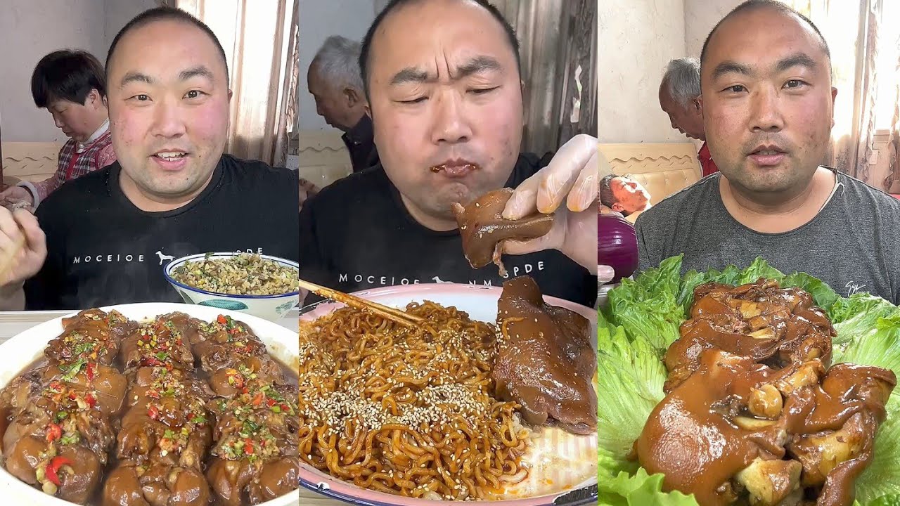 Mukbang # Part 213: Eat Sea Conch pig brain 🧠 belly pork bone head pig #pork #noodles #mukbang 