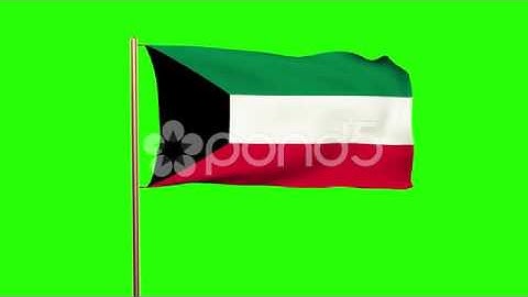 Kuwait Flag Waving In The Wind. Green Screen, Alpha Matte. Loopable Animation