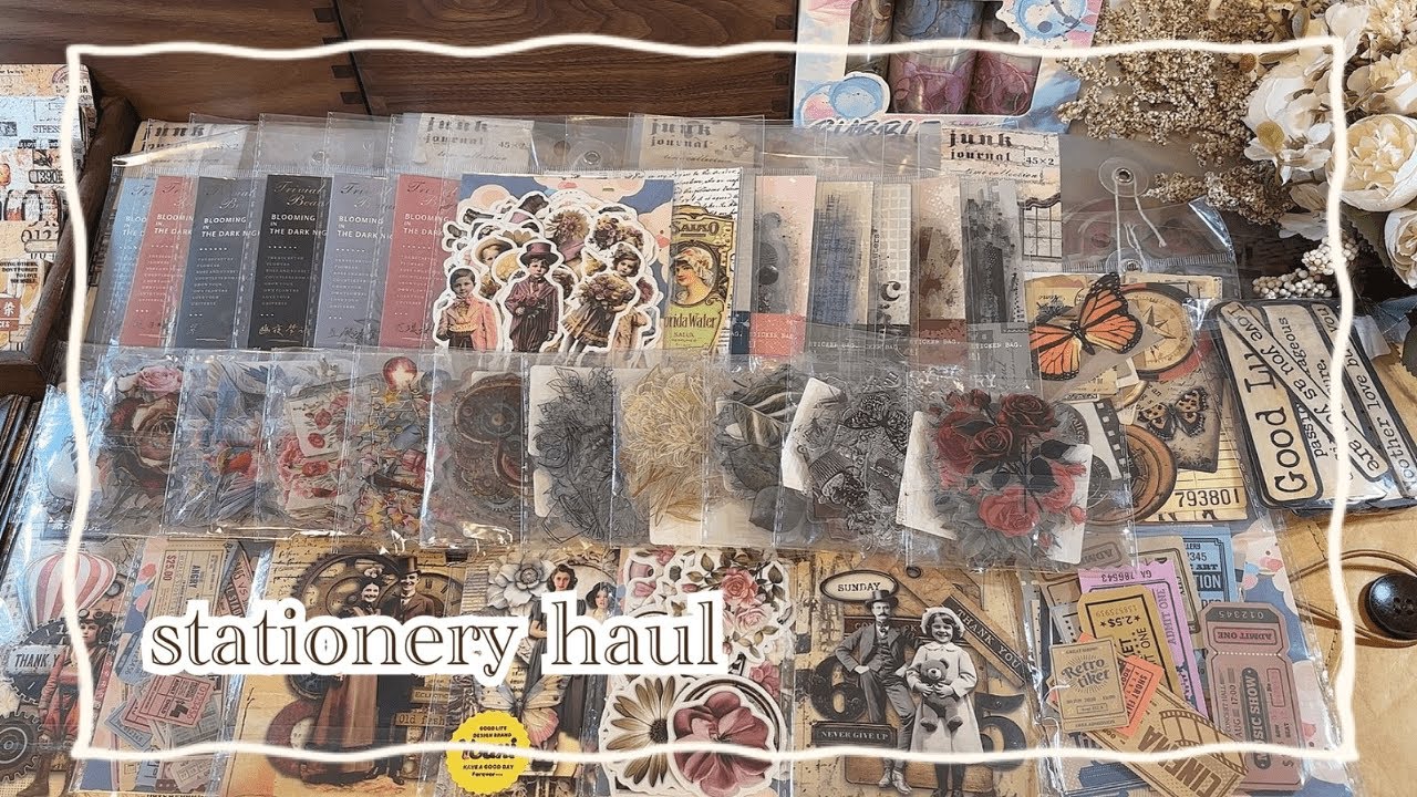 【ASMR】大量のコラージュ素材とインテリア雑貨を開封します♡stationery haul＊vintage journal＊激安通販サイト