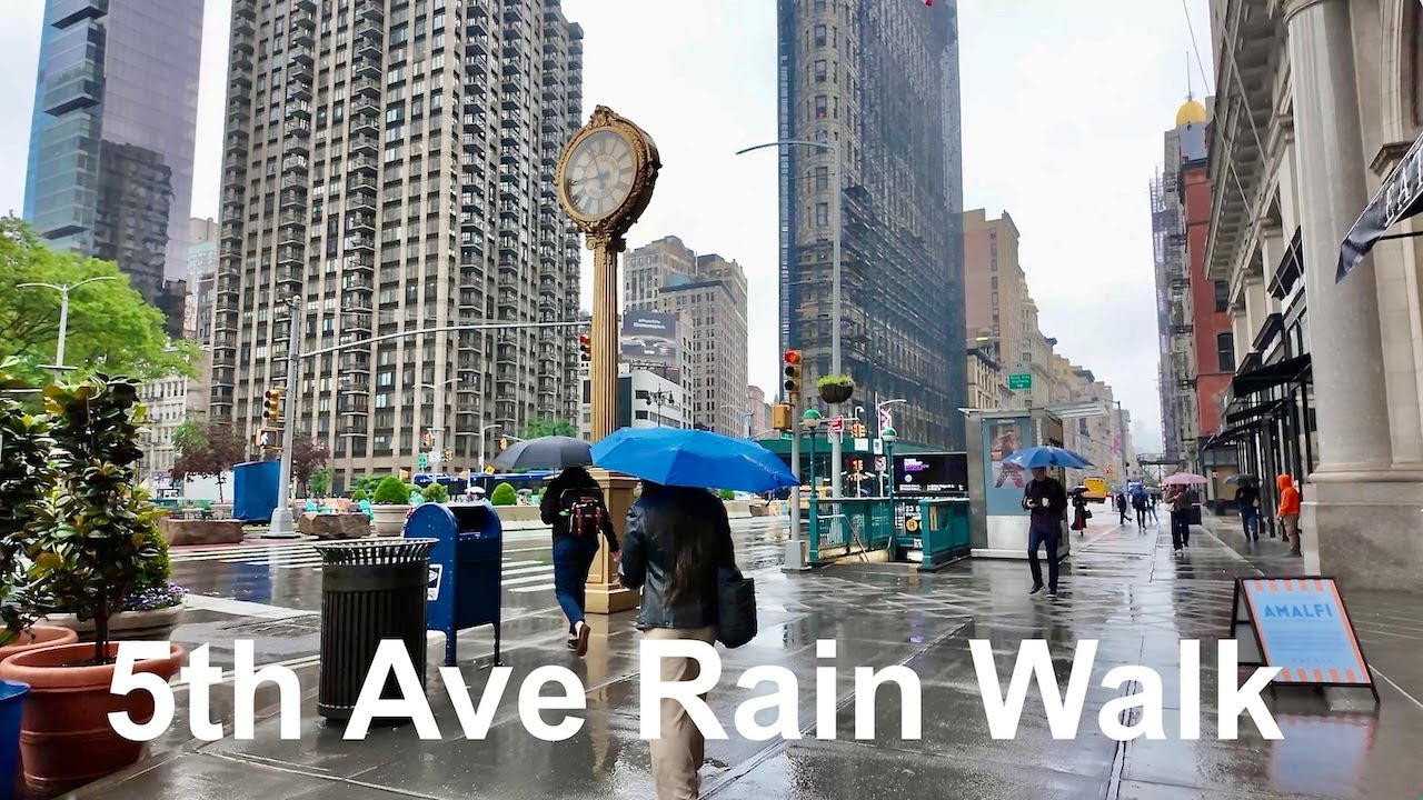 Rain Walk 5th Avenue NYC ,Manhattan 5th ave Umbrella Rain Sounds For Relaxing ASMR 4k