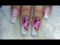 unhas decoradas flor e borboleta one stroke