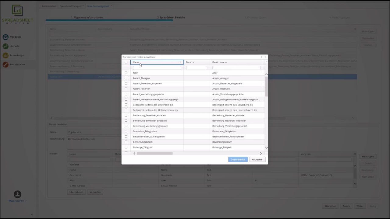 Youtube Video: Spreadsheet Router Tutorial: Default-Spalten der Übersichtsseite konfigurieren