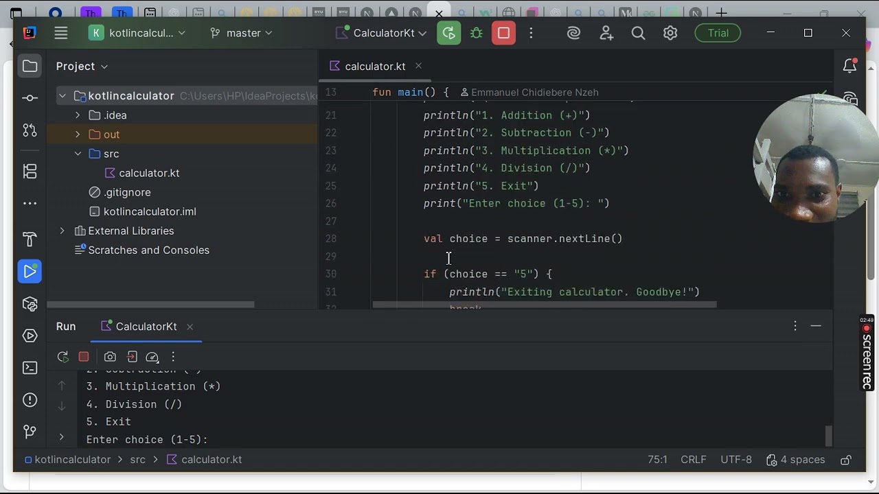Simple calculator using Kotlin, IntelliJ IDEA, hosted on GitHub