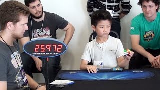 7 yrs old boy Solves Rubik&#39;s Cube with One Handed  27 sec