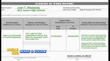 ALS RPL 3: SUMMARY OF WORK HISTORY
