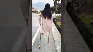 A Beautiful Girl With An Amputated Leg Walks With Crutches As Lightly As A Butterfly (3)🦋#Amputee