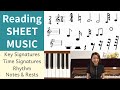 How to read SHEET MUSIC? Key Signatures, Time Signatures, Notes & Rests! (Beginner Piano Lessons #9) image