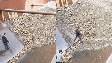 Barge unloads 3800 tons of cobblestone- Video to help you relax, wish you a happy weekend