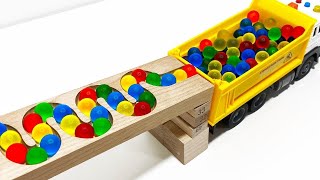 Marble Run Race ASMR HABA Slope, Wooden Track , Colorful Balls, Dump Truck, Garbage Truck 01 #002