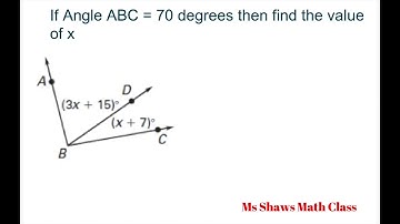 If Angle ABC is 70 degrees solve for x. Also example of angle Bisector. Solve for x