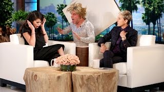 Selena gomez loves scary things, so ellen made sure she had a great
time while was here… twice!