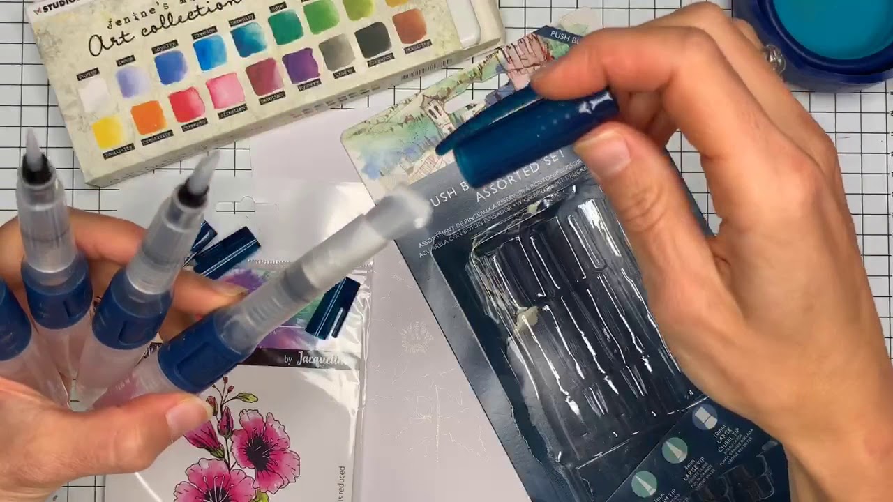 FacebookLIVE - Inkleuren met Watercolors WCJMA01 en D-Lines stempels door Jenine - 18 mei