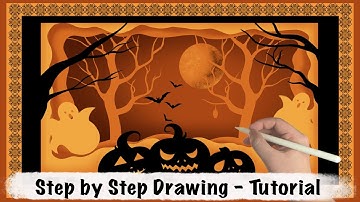 Halloween in Papercut Style iPad Procreate Drawing - Step by Step Drawing Tutorial