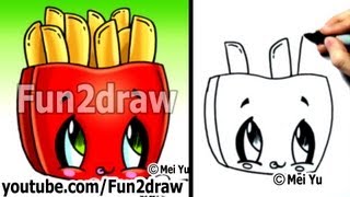 Tutorial Kawaii - Cómo dibujar comida kawaii - Papas fritas (Dibujo fácil y lindo) - Arte lindo -... screenshot 2