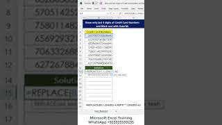 Show only last 4 digits of Credit Card Numbers and Mask rest with Asterisk in Excel shorts