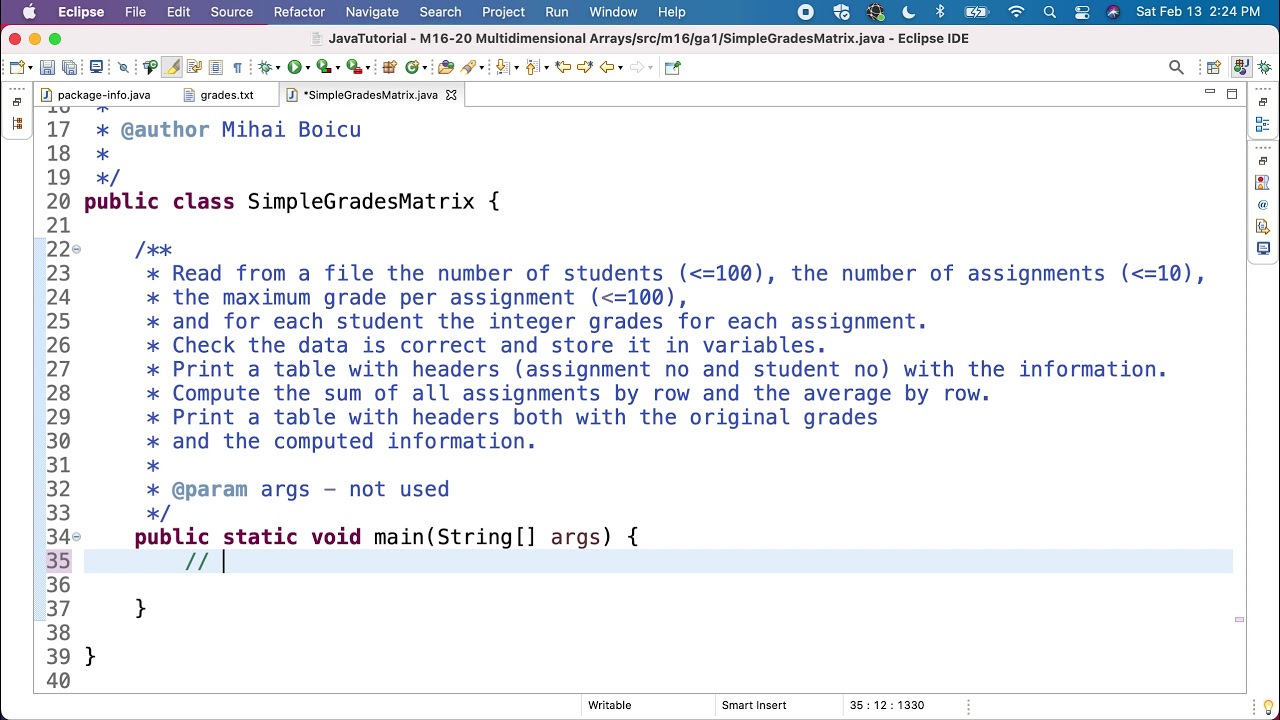 Java JEM16GA1P1a Simple Grades Matrix - Steps - YouTube