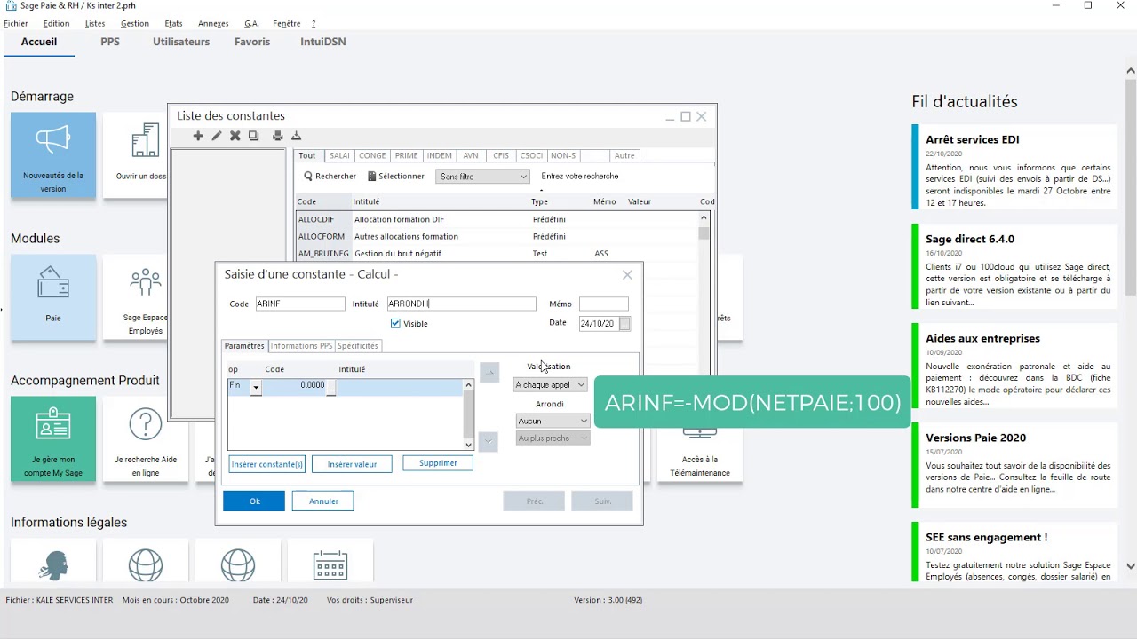 CREATION DE LA RUBRIQUE ARRONDI DE PAIE DANS SAGE PAIE ET RH