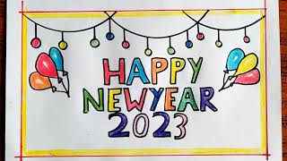 Happy new year 2023 drawing with oil pastel | Happy new year greeting card