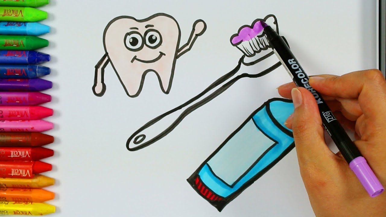 Cómo dibujar el cepillo de dientes 💧 | Página para colorear | Cómo dibujar  y colorear para niños - thptnganamst.edu.vn