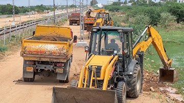 JCB 3DX vs Manitou Backhoes 6 Trucks Gravel Loading for Create New Railway Station