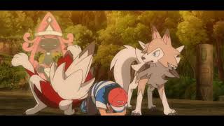 Tapu getting the Lycanroc and Ash's energy to heal Rockruff