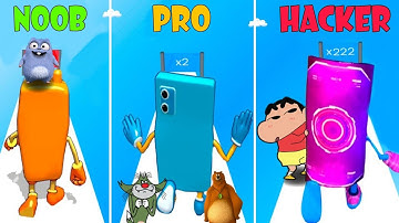Noob vs Pro vs Hacker in Phone Run 3d | Shinchan , Jack , Bhalu and Bulbule plays Phone Run 3d