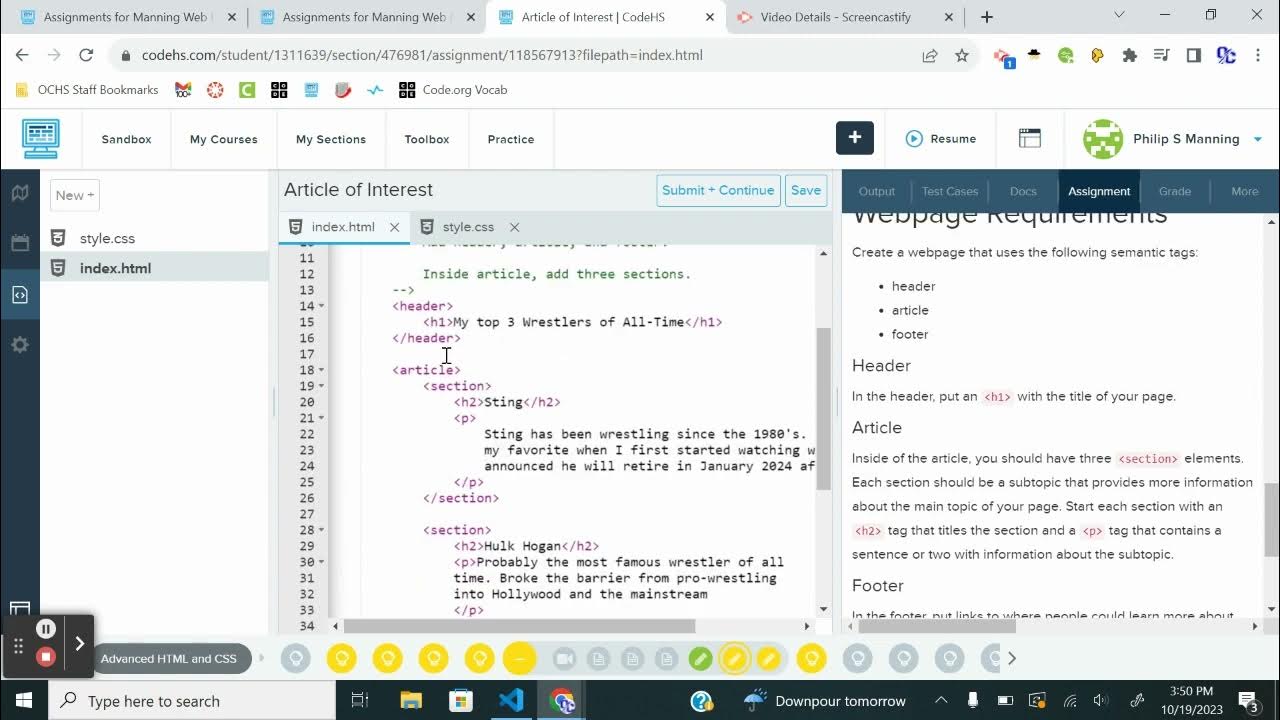 CodeHS (Monet) Web Design | Unit 5 Lesson 6 Semantic Tags - YouTube