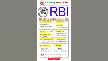 RBI Officers Grade B Vacancy 2025 | Genral/DEPR/DSIM grade B recruitment 2025 | RBI Vacancy #shorts