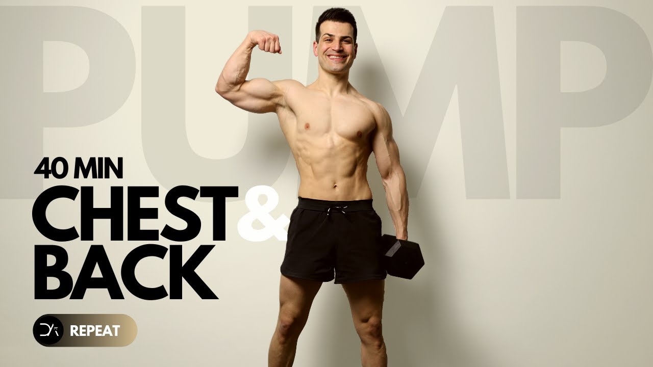 40 Min CHEST & BACK workout Upper body Dumbbell Workout Repeat