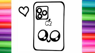 HOW TO DRAW A CUTE APPLE PHONE ❤️🟧🟨🟩🟦