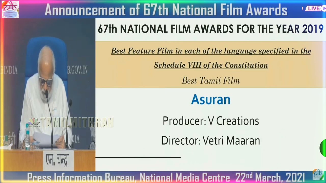 67th national award | Best actor for Asuran | Dhanush | Vetrimaran | From the year 2019