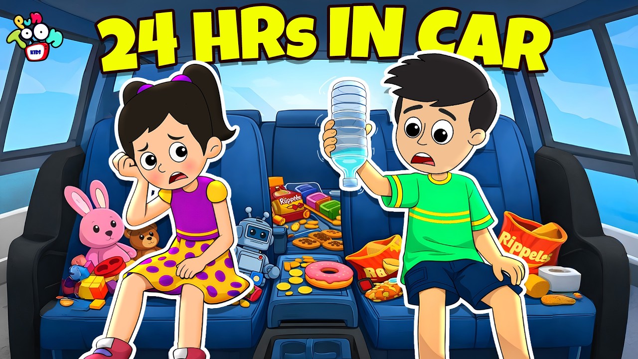 Car बना हमारा घर | Living 24 Hours In Car 🚘 Challenge | Cartoon | Hindi Kahaniya | PunToon Kids