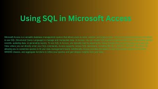 Information Technology Grade 12 Unit 3: Using SQL In Microsoft Access