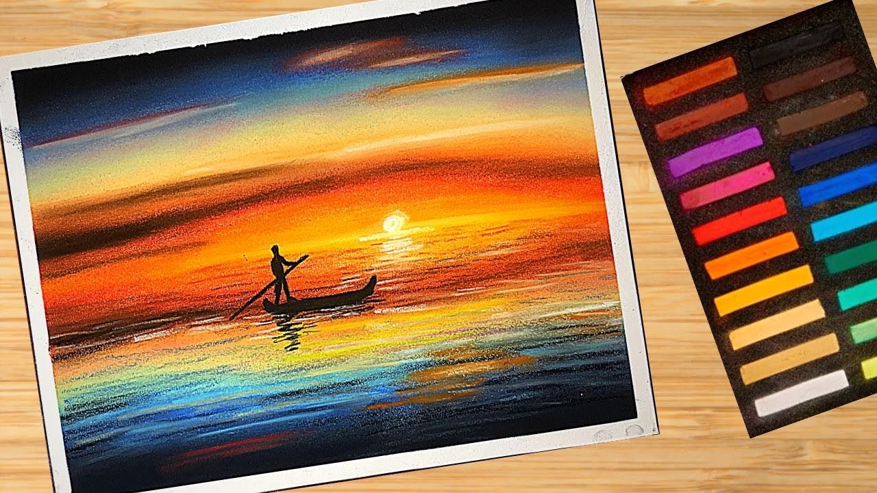 Easy sunset drawing for beginners with soft pastels | Soft ...