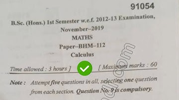 2019 Mdu BSc Math Hons 1st Sem Calculus Question Paper