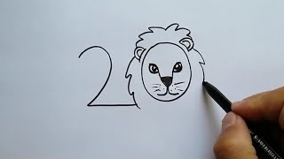Kolay çizimler / 20'den Aslan çizimi / #rakamlardançizimler