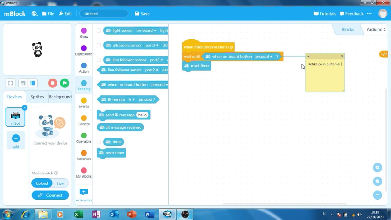 Tutorial cara program Button & Timer pada mbot - YouTube