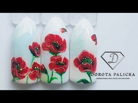 #31 Nail art compilation poppy flowers free hand painting, one stroke ...