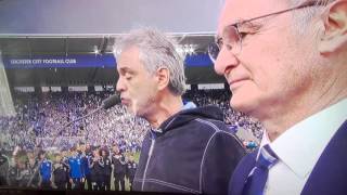 Andrea Bochelli celebrating Leicester  city's title win