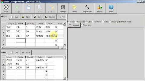 Hiding/showing columns and sorting data in Simple Cutting Software X 2015