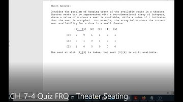 JAVA - Lesson #103 - APCSA - CH. 7-4 Practice Quiz Free Response Question - Theater Seating